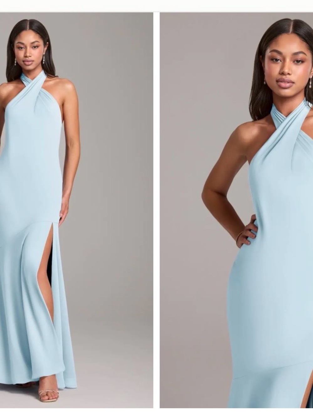 Azazie Pale Blue Halter Twist Slit Maxi Dress